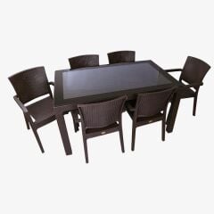 CAPİSSİ KAHVE RATTAN CAMLI MASA SETİ 90X150CM