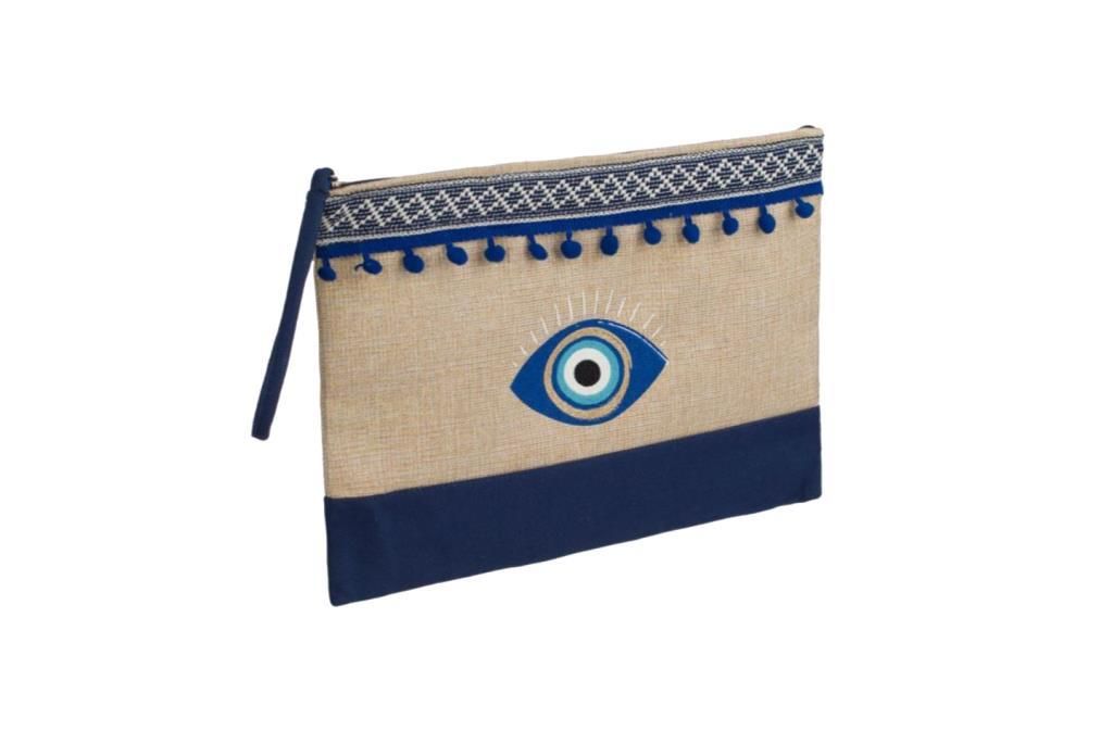 KREM LACİVERT EL ÇANTASI 32X22CM