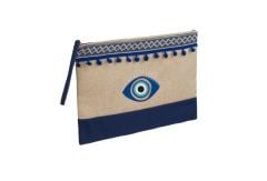 KREM LACİVERT EL ÇANTASI 32X22CM