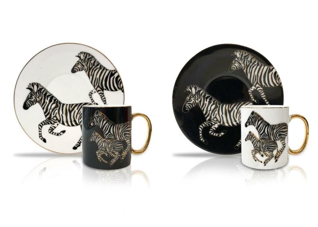SİYAH BEYAZ ZEBRA DESEN 2'Lİ TÜRK KAHVESİ FİNCAN TAKIMI