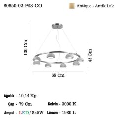 BERZONA 8'Lİ LEDLİ AVİZE 3000K 40W