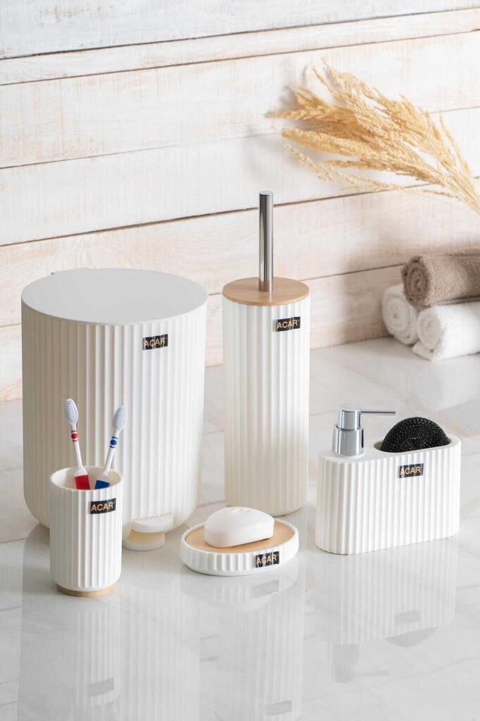 ASTORIA BEYAZ ÇİZGİLİ 5 PARÇA BANYO SETİ