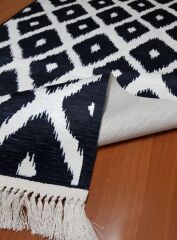 6016 İKAT DESEN SİYAH-BEYAZ KAYDIRMAZ HALI 80x300cm