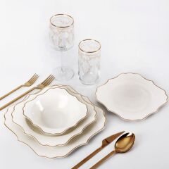 OMEGA KREM ALTIN 6 KİŞİLİK 24 PARÇA YEMEK TAKIMI