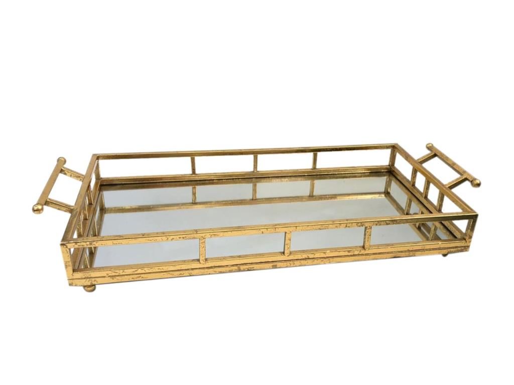 ALTIN AYNALI ESKİTME DİKDÖRTGEN TEPSİ 69cm