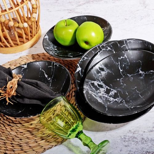 SİYAH MERMER DESEN 6'LI ÇUKUR TABAK