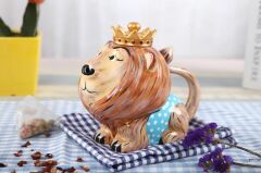 KREM MAVİ ASLAN DESEN DEMLİK 800ML