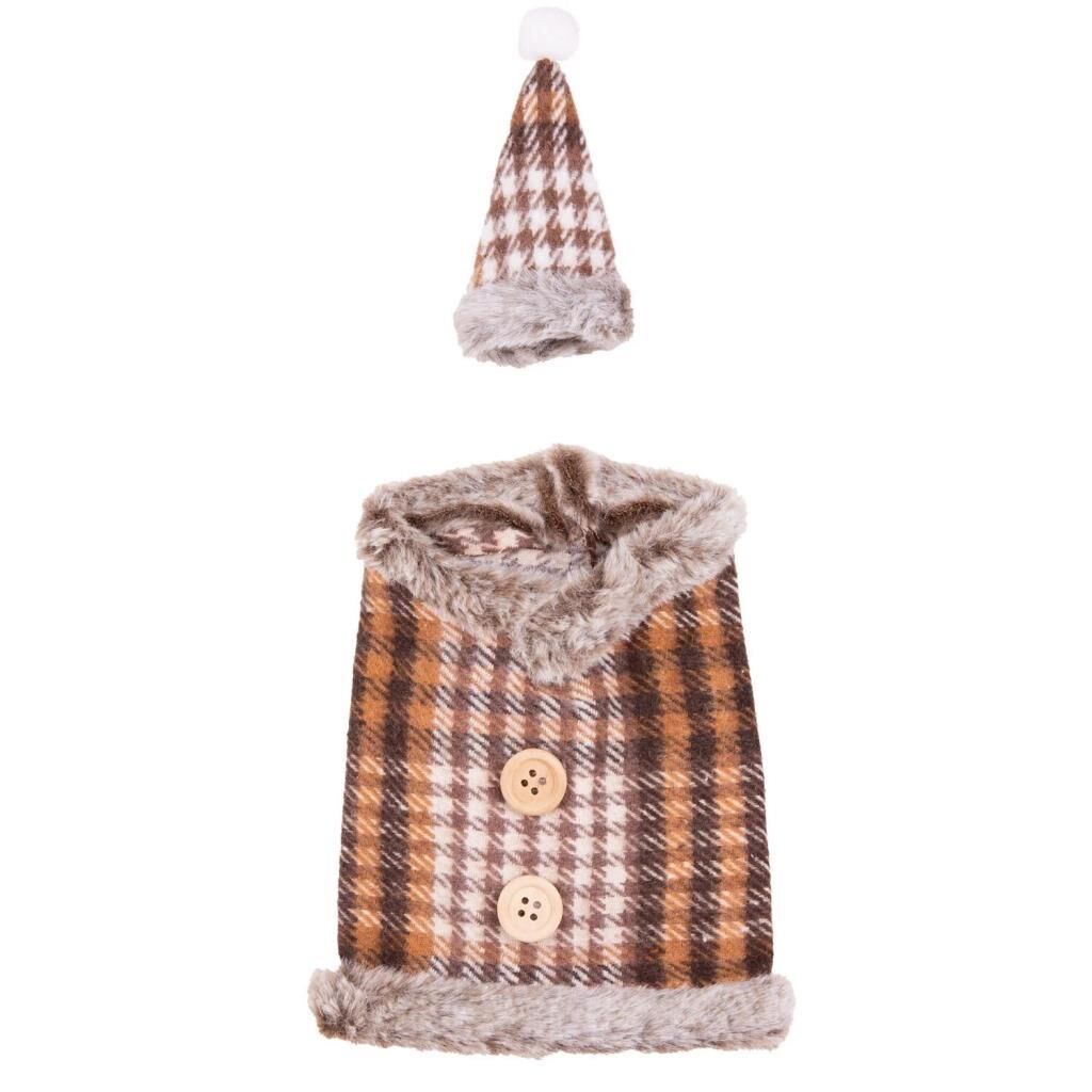 KAHVERENGİ EKOSE ŞİŞE SÜSÜ/ŞİŞE GİYSİSİ 13X19CM