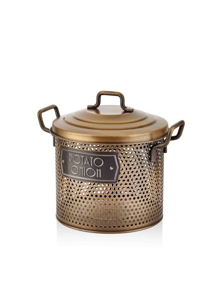 GALVENİZ ALTIN METAL PATATES SOĞAN SAKLAMA KABI 30CM