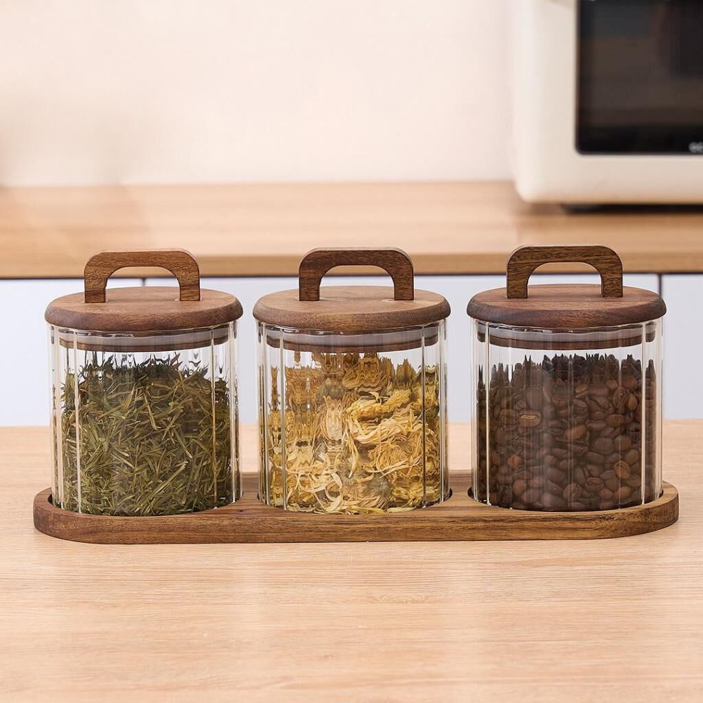 AKASYA STANDLI 3'LÜ KAVANOZ/BAHARATLIK 600ML