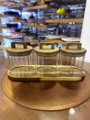 AKASYA STANDLI 3'LÜ KAVANOZ/BAHARATLIK 600ML