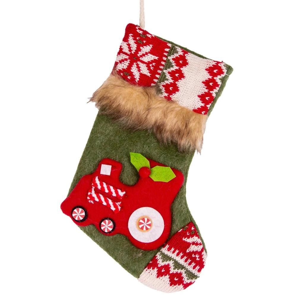 YEŞİL TREN FİGÜRLÜ NOEL ÇORAP DEKOR 15X24CM