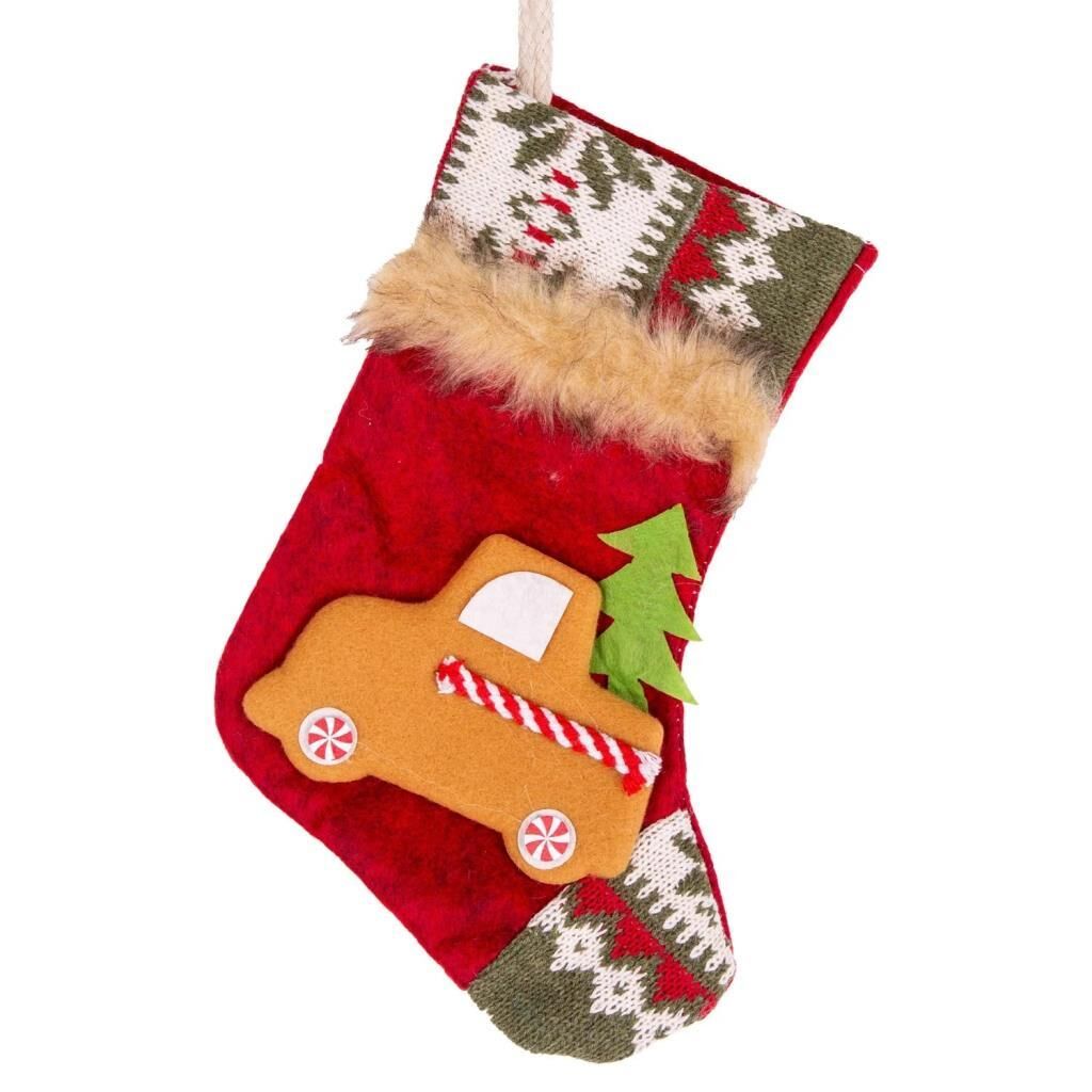 KIRMIZI ARABA FİGÜRLÜ NOEL ÇORAP DEKOR 15X24CM