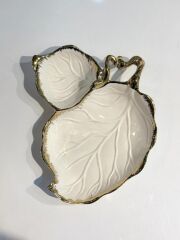 ALBERO GOLD BÖLMELİ YAPRAK SUNUM TABAK 27X28CM