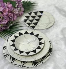SİYAH PİRAMİT DESEN 6 KİŞİLİK 24 PARÇA YEMEK TAKIMI