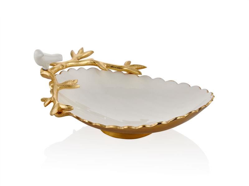LOVE BIRD SERİSİ BEYAZ OVAL DEKORATİF KASE 30CM