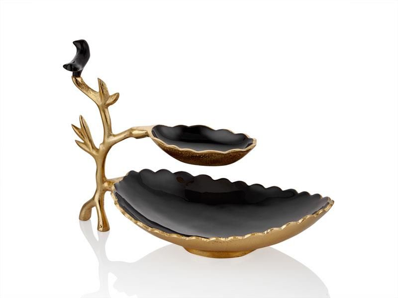 LOVE BIRD SERİSİ SİYAH 2 KATLI SUNUMLUK/DEKOR 34CM