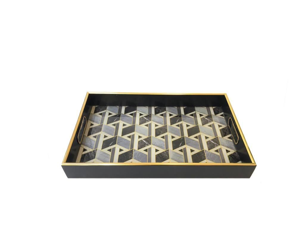 SİYAH GEOMETRİK DESEN TEPSİ 30X45CM