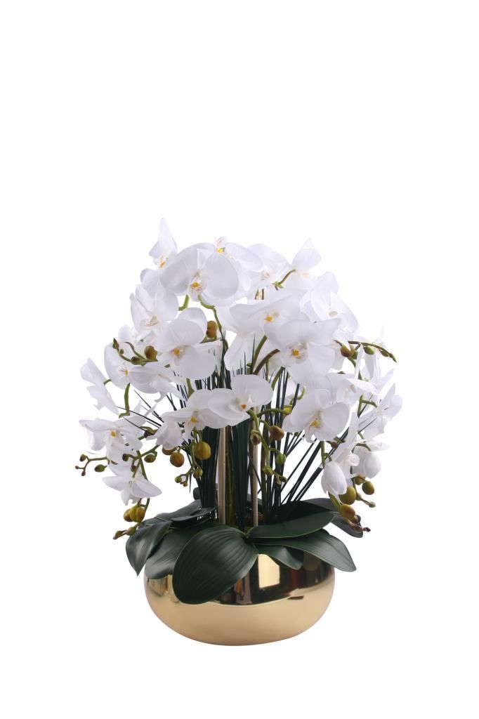 METAL ALTIN SAKSILI YAPAY ORKİDE 70CM