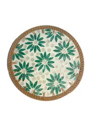YEŞİL ÇİÇEK RATTAN SUPLA/DEKORATİF TEPSİ 30CM
