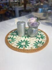 YEŞİL ÇİÇEK RATTAN SUPLA/DEKORATİF TEPSİ 30CM