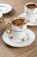 ALMİRA BEYAZ ALTIN 6 KİŞİLİK TÜRK KAHVESİ FİNCANI