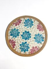 MAVİ ÇİÇEK RATTAN SUPLA/DEKORATİF TEPSİ 30CM