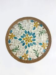 MAVİ SARI ÇİÇEK RATTAN SUPLA/DEKORATİF TEPSİ 30CM