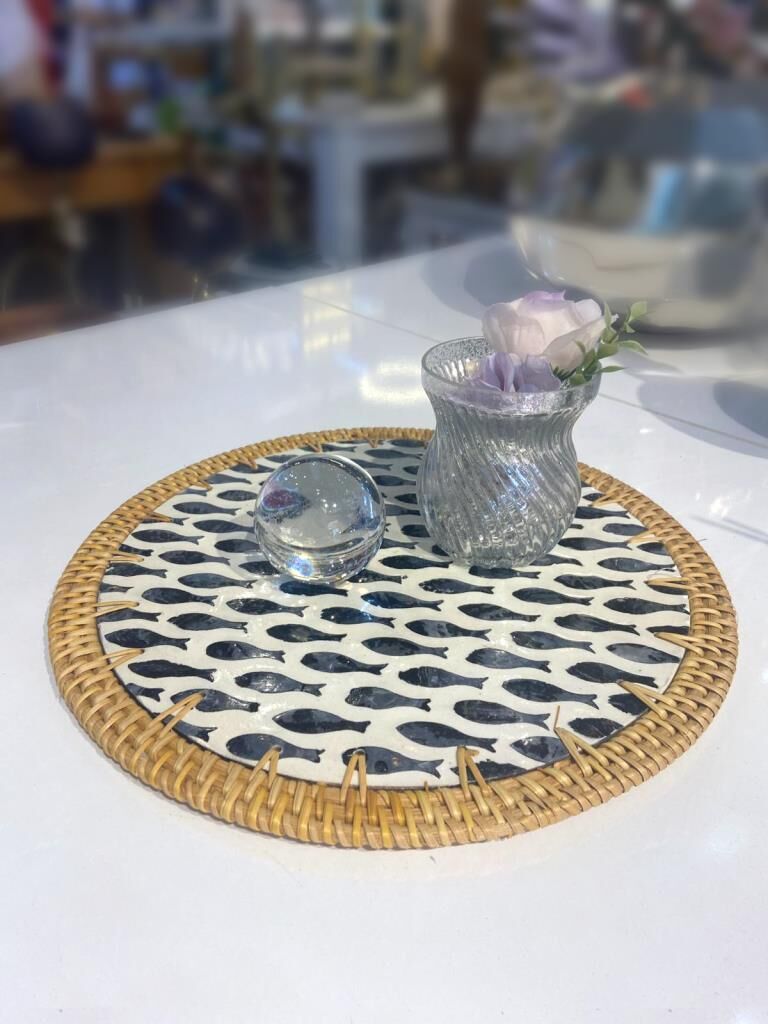 BALIK DESEN SEDEFLİ RATTAN SUPLA/DEKORATİF TEPSİ 30CM