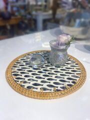 BALIK DESEN SEDEFLİ RATTAN SUPLA/DEKORATİF TEPSİ 30CM