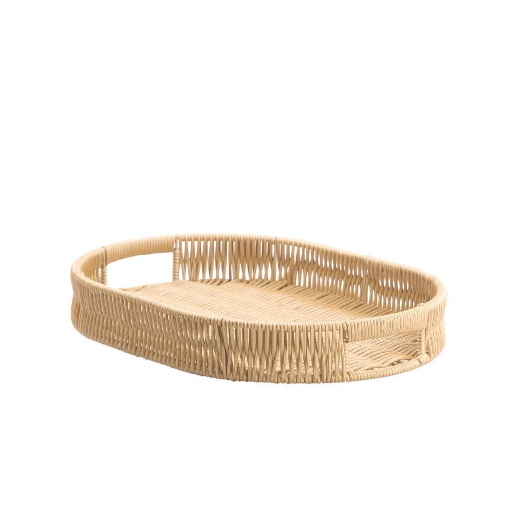 SENTETİK HASIR BEJ OVAL TEPSİ 30X40CM