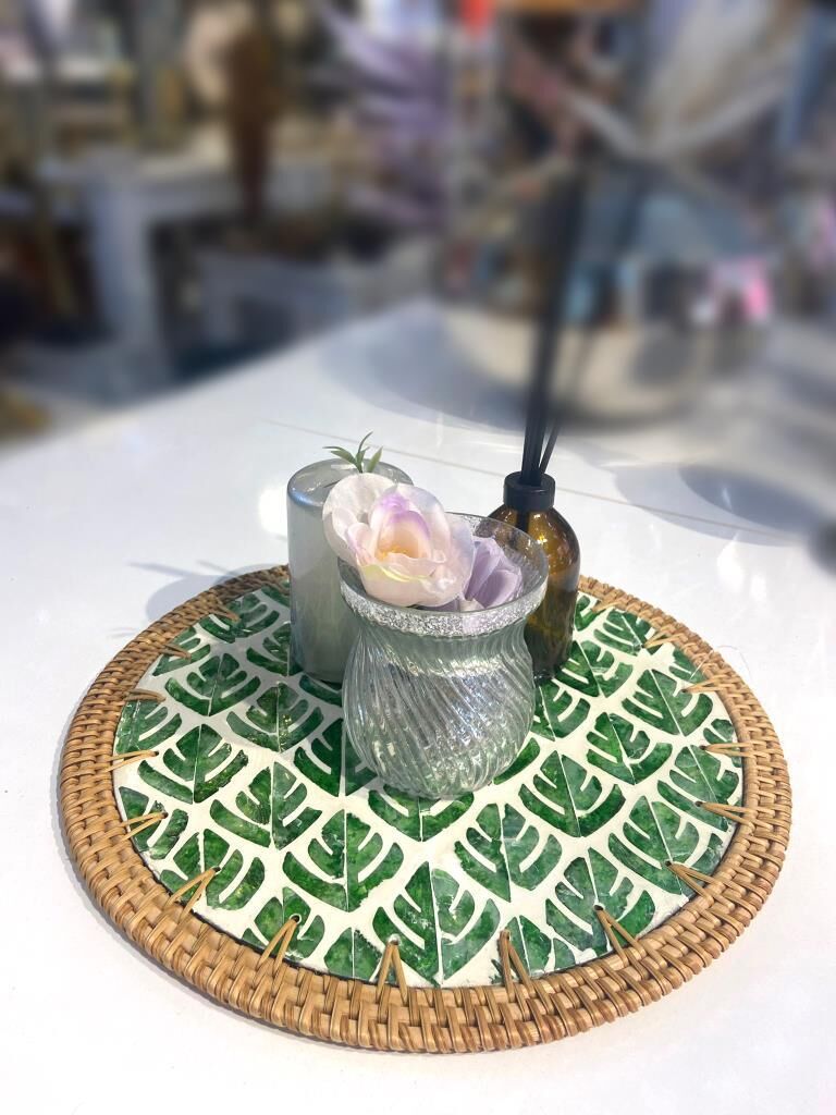 YEŞİL YAPRAK RATTAN SUPLA/DEKORATİF TEPSİ 30CM