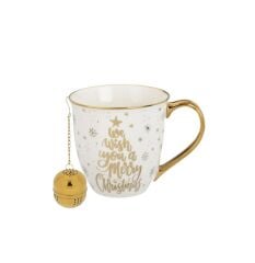 YILBAŞI BEYAZ ALTIN YALDIZLI BİTKİ ÇAYI KUPASI 610ML