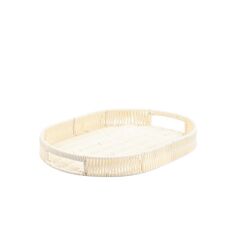 SENTETİK HASIR KREM OVAL TEPSİ 25X35CM