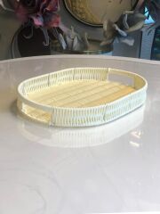 SENTETİK HASIR KREM OVAL TEPSİ 25X35CM