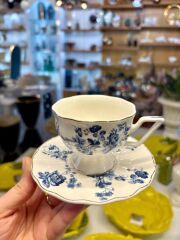 MAVİ ÇİÇEKLİ AYAKLI 2 KİŞİLİK TÜRK KAHVESİ FİNCANI