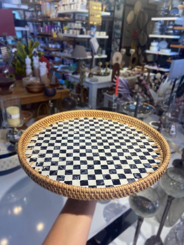 DAMALI YUVARLAK RATTAN TEPSİ 35X3CM