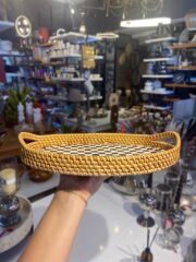 DAMALI OVAL SEDEFLİ RATTAN TEPSİ 33X24CM