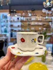 RENKLİ ÇİÇEKLİ AYAKLI 2 KİŞİLİK TÜRK KAHVESİ FİNCANI