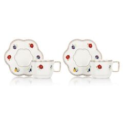 RENKLİ ÇİÇEKLİ AYAKLI 2 KİŞİLİK TÜRK KAHVESİ FİNCANI