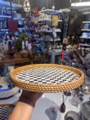 DAMALI YUVARLAK RATTAN TEPSİ 30X2CM