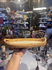 KREM SEDEFLİ OVAL RATTAN TEPSİ 30X20CM