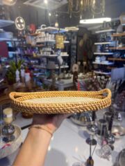 KREM SEDEFLİ OVAL RATTAN TEPSİ 30X20CM