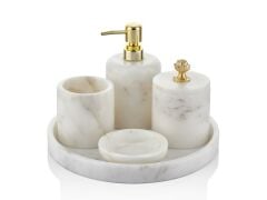 EVZA MERMER BLOOM BEYAZ 5 PARÇA BANYO SETİ