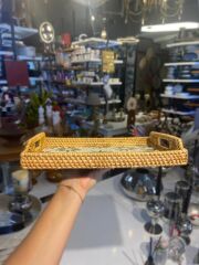 YEŞİL ÇİÇEK DİKDÖRTGEN RATTAN TEPSİ 32X24CM