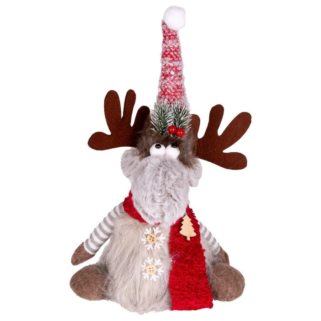 KIRMIZI GRİ IŞIKLI GEYİK NOEL DEKOR 17X10X35CM