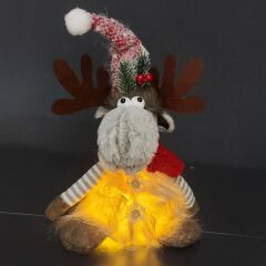 KIRMIZI GRİ IŞIKLI GEYİK NOEL DEKOR 17X10X35CM