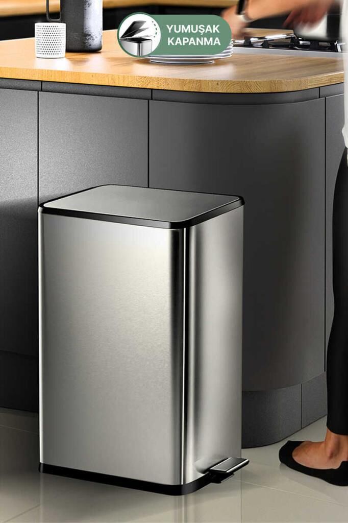 DİKDÖRTGEN PASLANMAZ ÇÖP KOVASI 40LT INOX