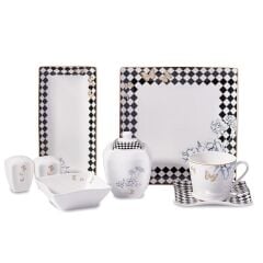 8573 LINK COLLECTION SİYAH DAMA 6 KİŞİLİK 28 PARÇA KARE KAHVALTI TAKIMI