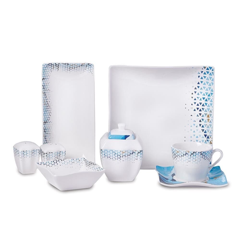 8572 LINK COLLECTION MAVİ 6 KİŞİLİK 28 PARÇA KARE KAHVALTI TAKIMI